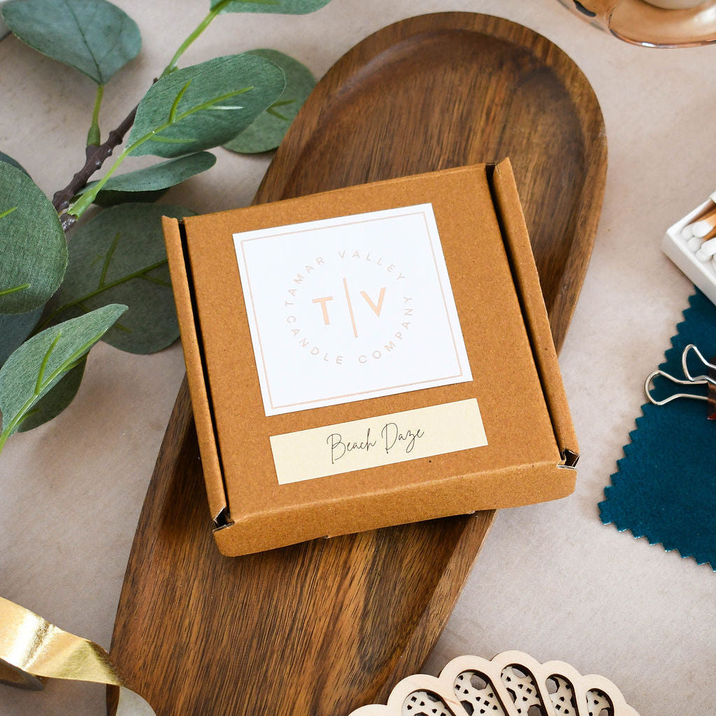 Beach Daze Strong wax melts in recycled packaging - vegan soy, hand-poured in Cornwall UK