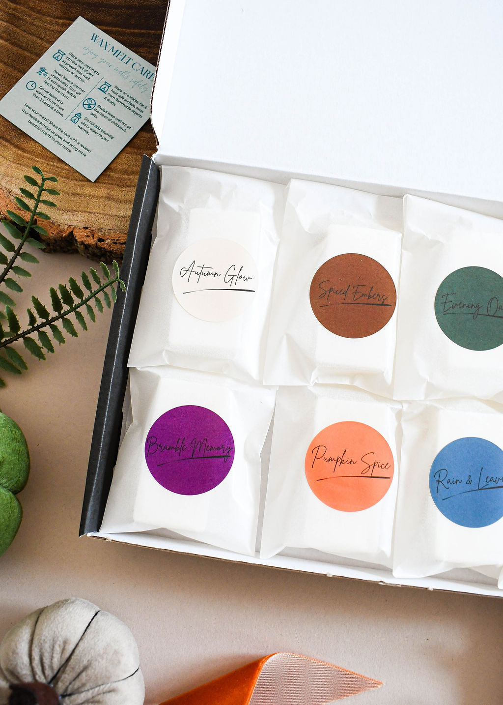 Eco-friendly soy wax melt autumn sample set, handmade in Cornwall