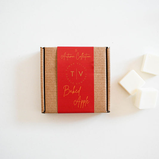 Eco-friendly soy wax melts in recyclable kraft packaging. Baked Apple scent