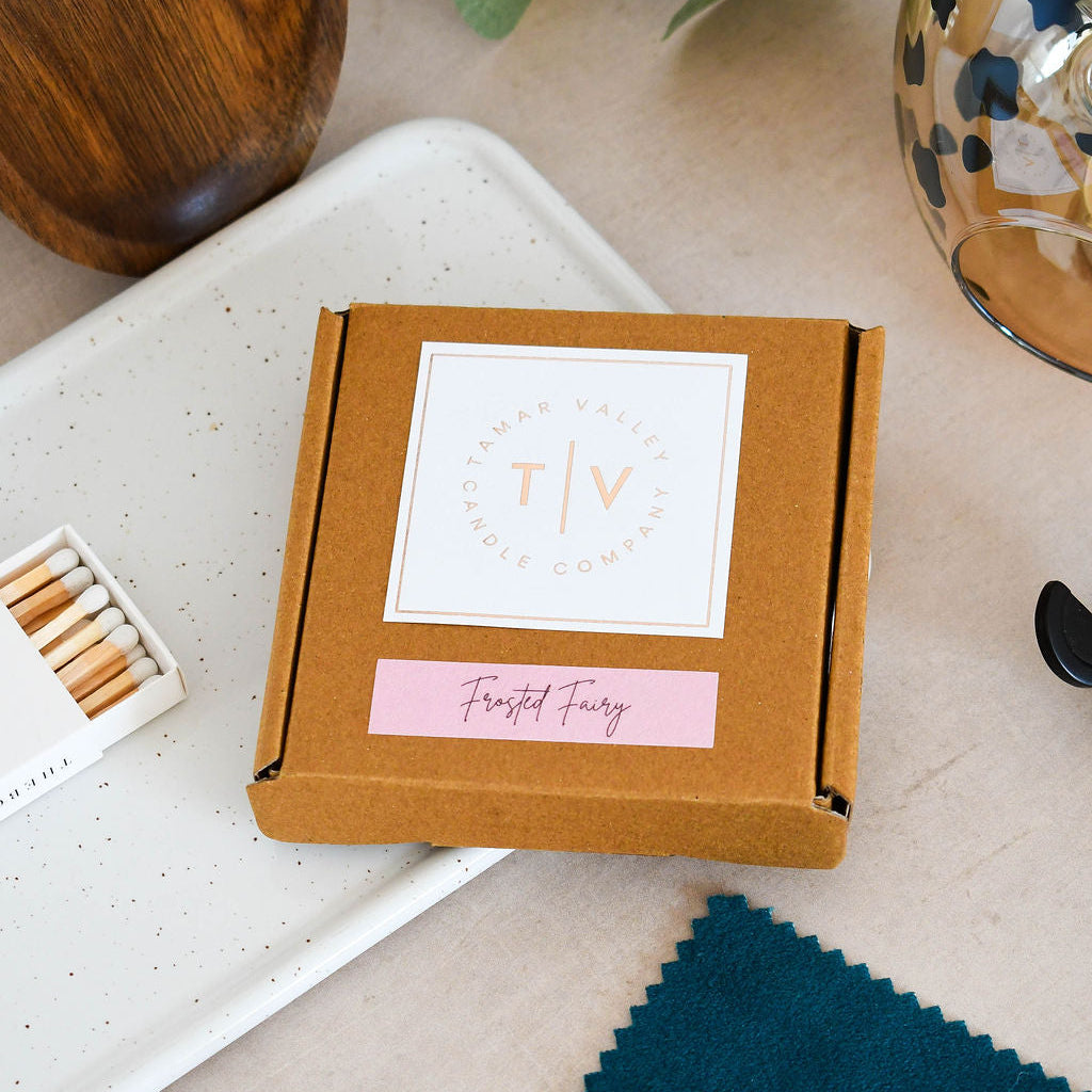 Frosted Fairy wax melts in kraft packaging - vegan soy, hand-poured in Cornwall UK