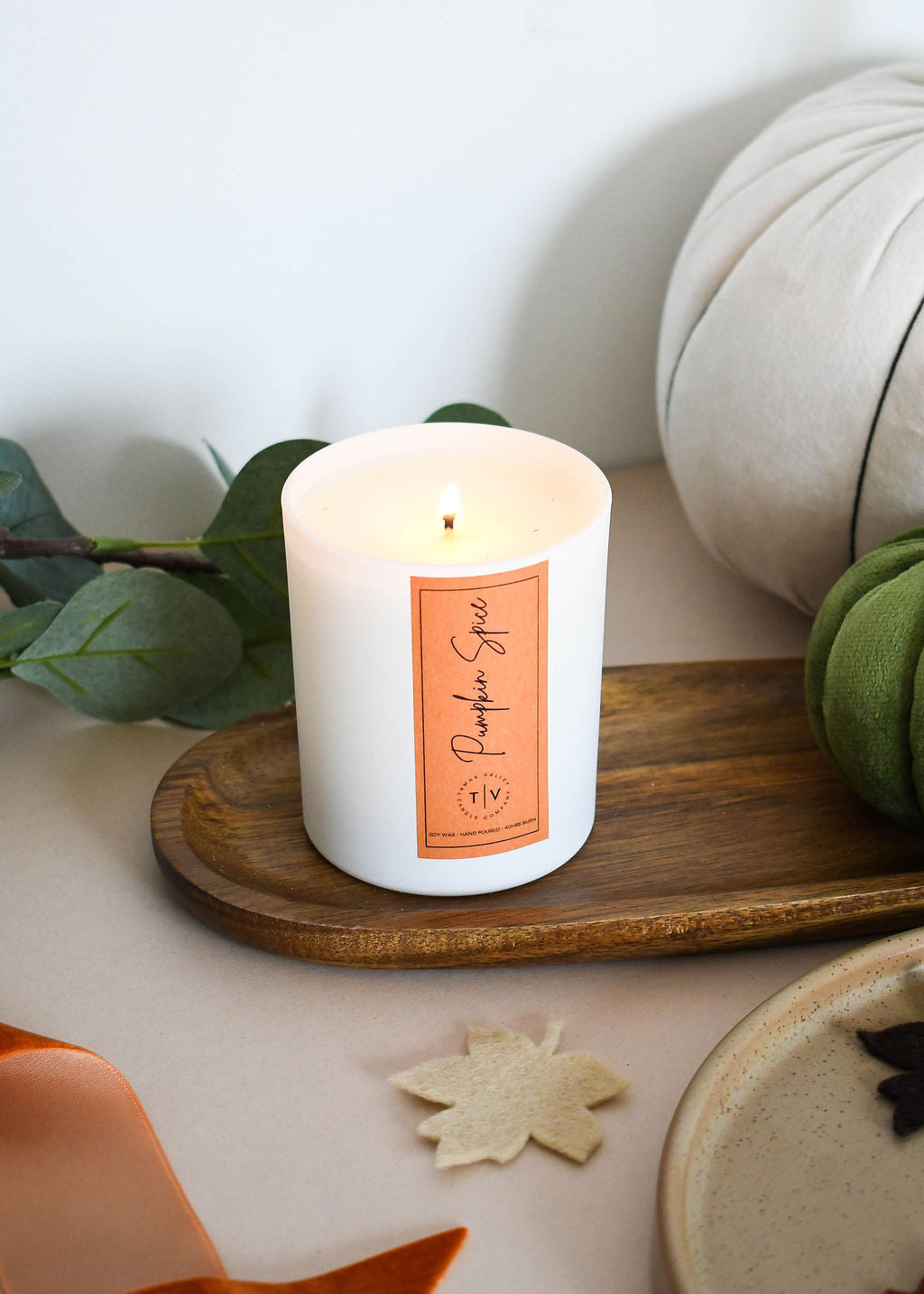 Eco-friendly soy candle in matte white jar with luxury black box Pumpkin Spice scent