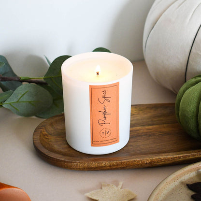 Eco-friendly soy candle in matte white jar with luxury black box Pumpkin Spice scent