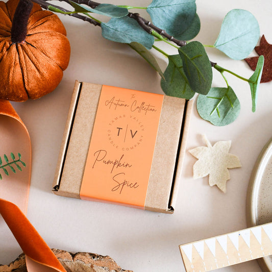 Pumpkin Spice wax melts hand-poured in Cornwall with nutmeg, clove and vanilla fragrance