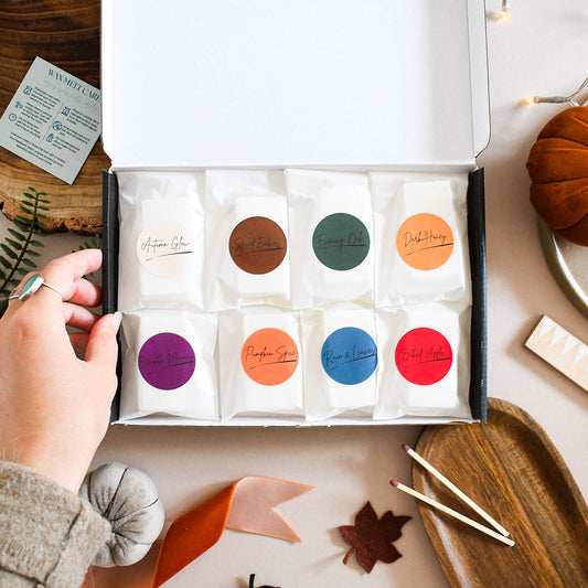 Scent Selection Box with 8 soy wax melt fragrances, hand-poured in Cornwall.