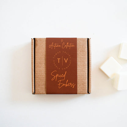 Eco-friendly soy wax melts in recyclable kraft packaging – Spiced Embers scent
